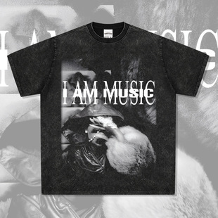 Playboi Carti玩少嘻哈说唱美式印花T恤街头潮牌复古水洗宽松短袖