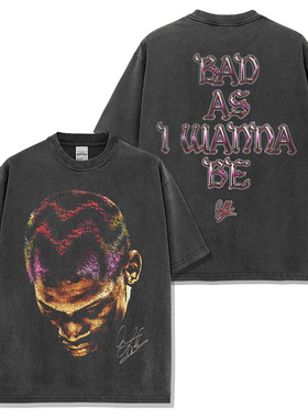 大虫罗德曼Rodman美式球星T恤嘻哈潮牌复古水洗双面印花宽松短袖