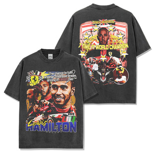 刘易斯·汉密尔顿Lewis HamiltonF1赛车美式复古水洗双面印花短袖