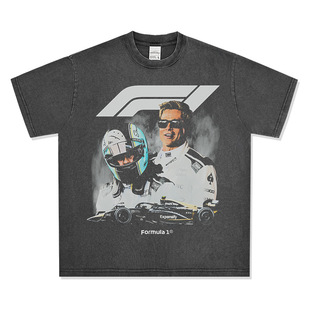 印花T恤街头嘻哈潮牌复古水洗宽松短袖 布拉德·皮特Brad Pitt美式