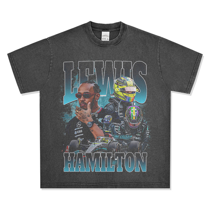 汉密尔顿F1赛车美式水洗宽松短袖