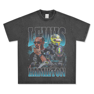 刘易斯·汉密尔顿Lewis HamiltonF1赛车美式复古印花水洗宽松短袖