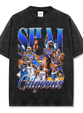 SGA亚历山大美式球星T恤街头嘻哈潮牌复古印花做旧水洗纯棉短袖