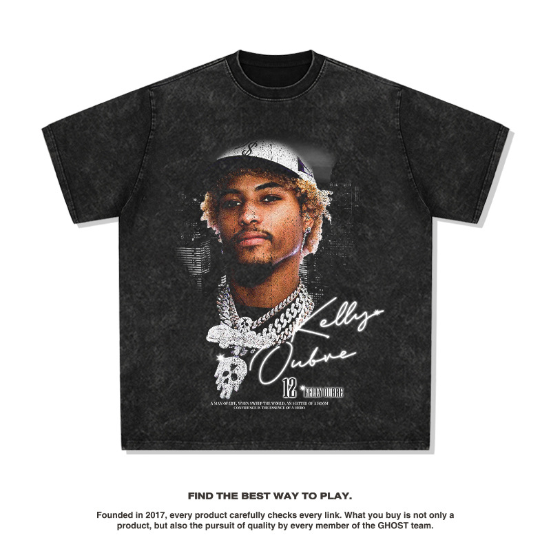 乌布雷美式球星复古印花水洗短袖