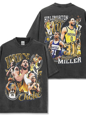 哈利伯顿Haliburton美式球星T恤街头潮牌复古水洗双面印花短袖