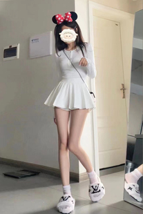 enen 高腰纯欲风辣妹超短裙a字裙半身裙 白色百褶裙女2022春秋新款