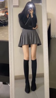 西装高腰a字显瘦性感百褶短裙