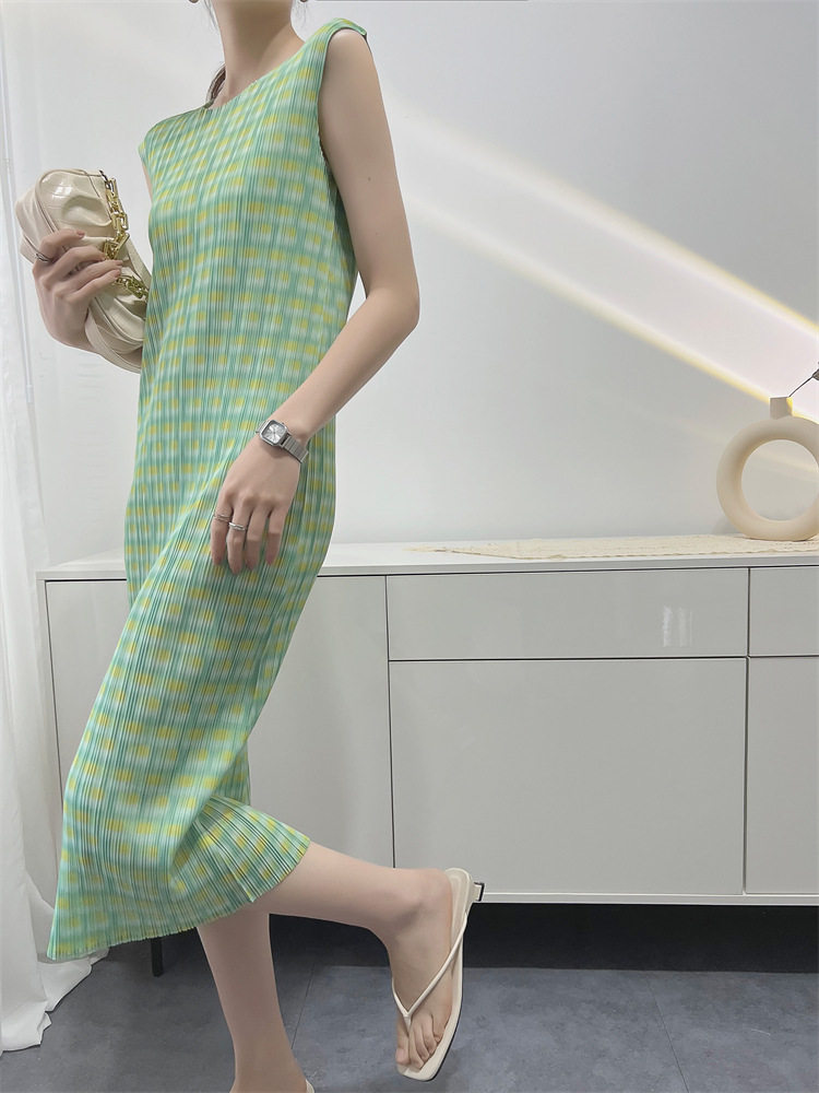 褶皱连衣裙女数码印花夏季