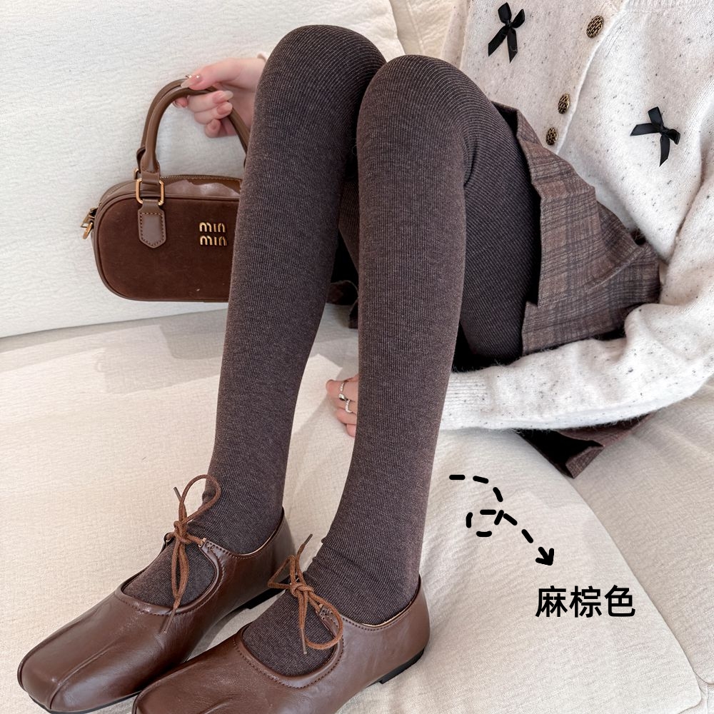 麻棕色秋冬加绒打底袜女外穿保暖
