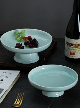 景德镇影青陶瓷高足茶点果盘点心供盘高脚盘水果盘中式客厅茶桌用