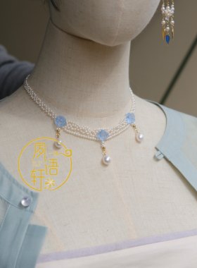 夙语轩原创设计维多利亚时期辑珠珍珠璎珞帕托蓝紫色玫瑰