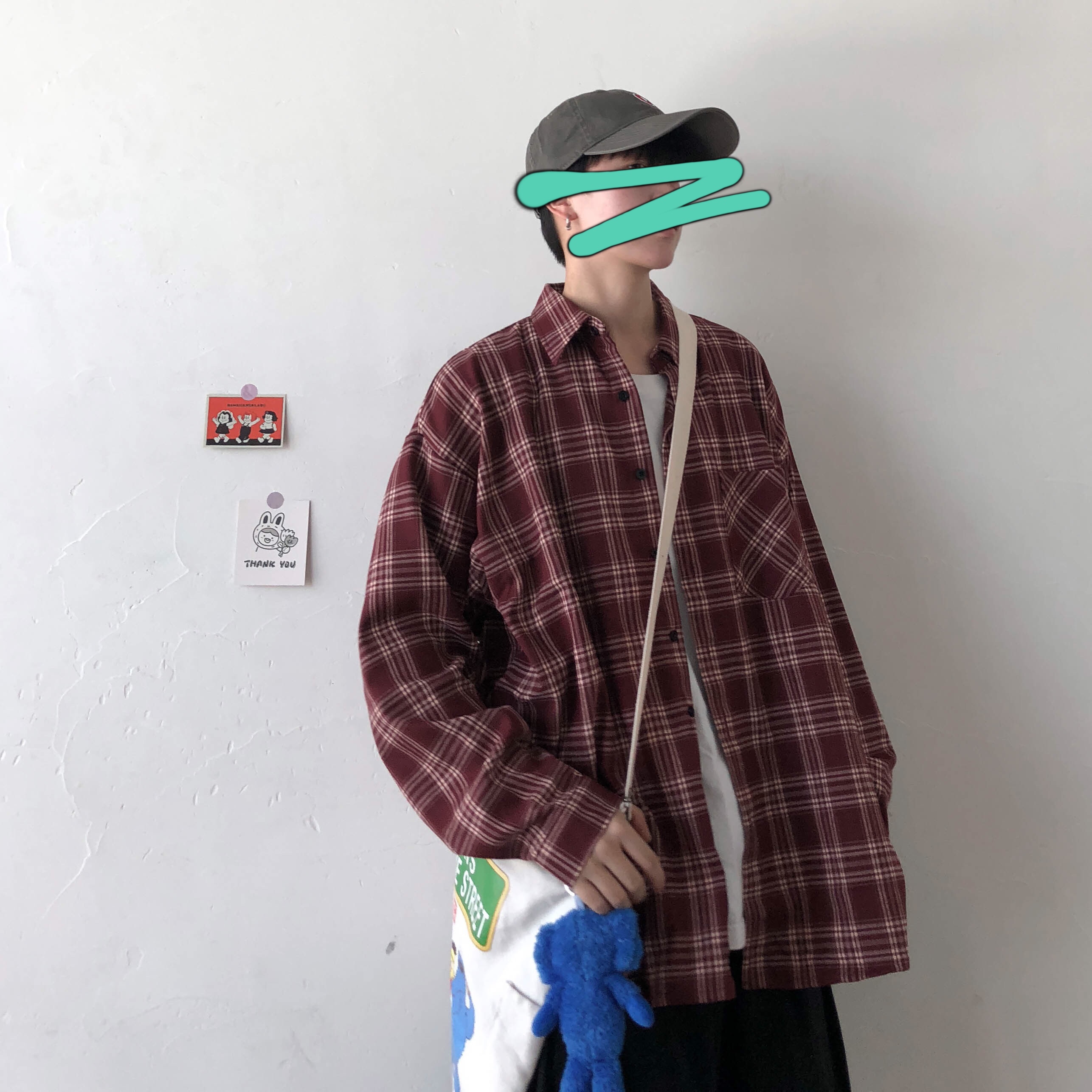 格子衬衫男长袖外套春秋季新款宽松cec慵懒风衬衣潮流百搭港风ins