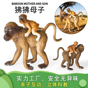 儿童动物玩具动物模型草原 仿真狒狒母子 灵长类猴科科教桌面摆件