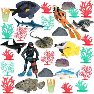 儿童认知鲨鱼海洋生物仿真模型海豹蓝鲸虎鲨大白鲨巨齿鲨动物玩具