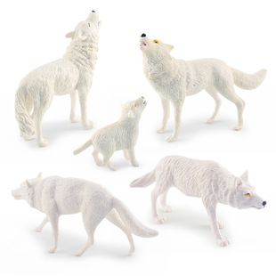外贸仿真动物模型小白狼咆哮狼北极狼等实心狼群桌面玩具手办