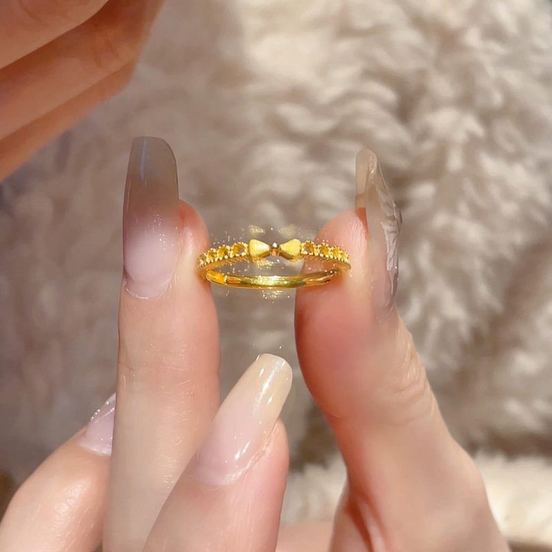 新中式S925纯银拉丝蝴蝶结戒指女新款高质感小巧精致日常百搭可调