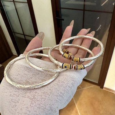 致臻足银手镯9999开口国潮描金