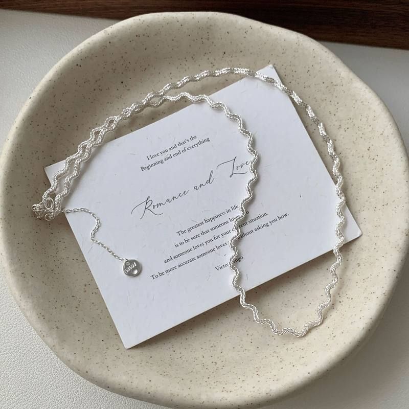 S925纯银不规则波浪纹理项链女复古韩国简约小众设计高级感锁骨链