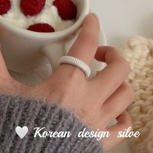 ins简约设计银饰品批发 韩版 S925纯银重工竖条纹戒指开口性冷淡风