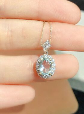 厂家直销欧美直播热销天然海蓝宝吊坠纯银镶嵌天然宝石主石6x8mm