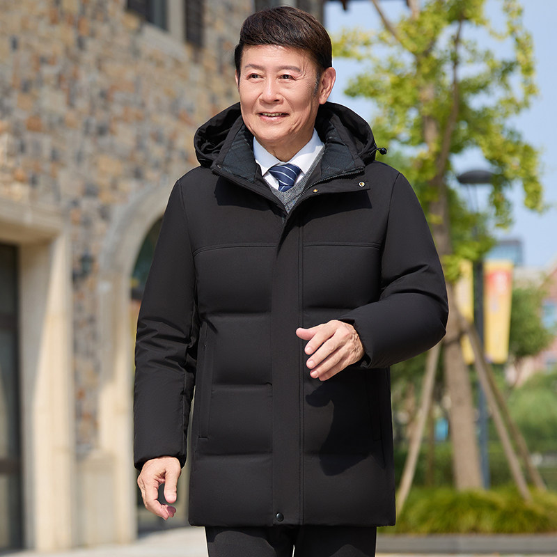 花花公子中老年羽绒服男爸爸装鸭绒大码冬季中老年人加厚男士外套