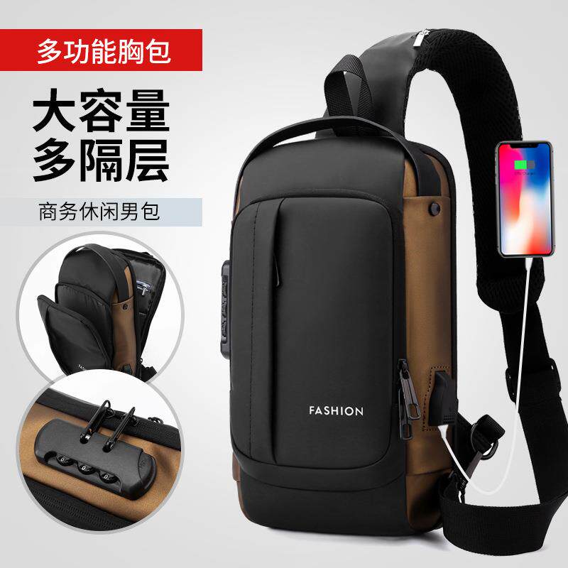 新款男士包单肩包男机车包多功能斜挎包密码防盗胸包运动腰包休闲