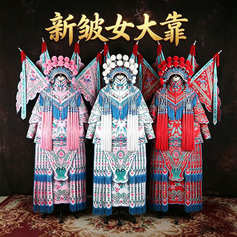 红色京剧女将大靠穆桂英戏服