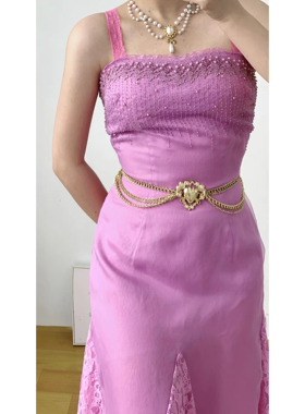 BETSEY JOHNSON紫色欧根纱葡萄蕾丝流苏感钉珠vintage礼服连衣裙