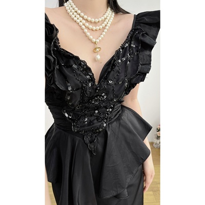 美产vintage古着复古钉珠连衣裙