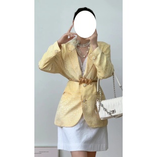 vintage古着昭和复古全真丝平驳领暗纹提花亚克力花朵扣西装 外套