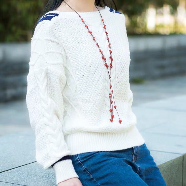 秋冬新款韩版时尚天然红玛瑙毛衣长款项链子女生首饰品