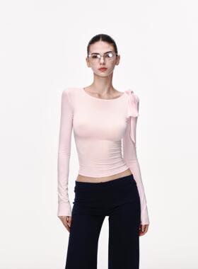 美式辣妹白色长袖t恤女秋季新款设计感修身显瘦莫代尔正肩上衣女