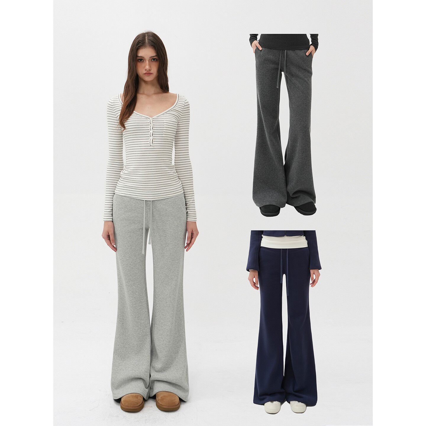 【现货速发】Jim Kennet低腰休闲三色薄绒微喇运动卫裤