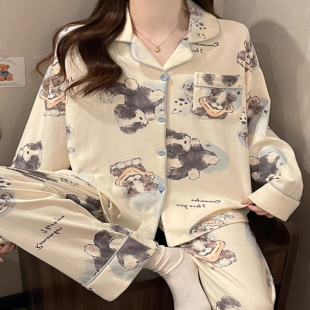 长裤 睡衣女2025春秋新款 女士家居服外穿舒适长袖 学生套装 棉质大码