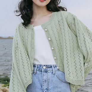 针织开衫外套女短款早春薄款2026新款女士毛衣夏季空调衫镂空上衣