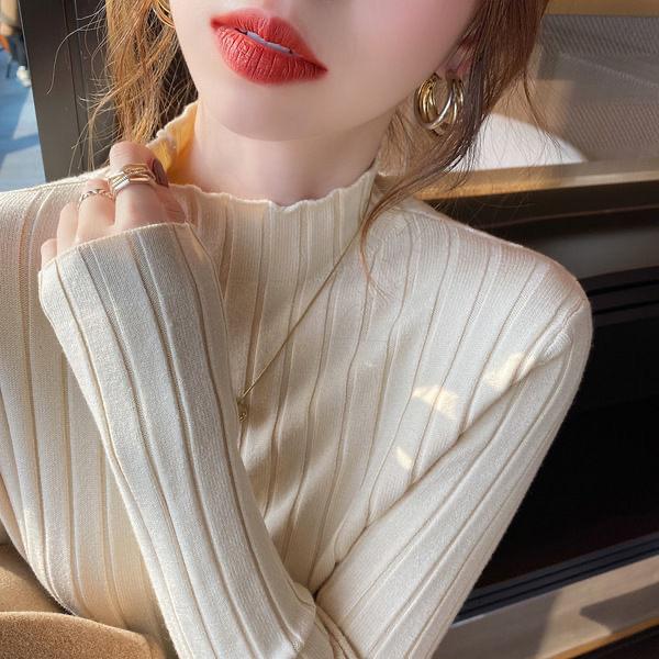 半高领针织衫女2026秋冬薄款内搭打底衫修身气质中领紧身软糯毛衣