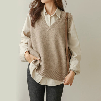 V领针织衫女款坎肩秋季新款马甲