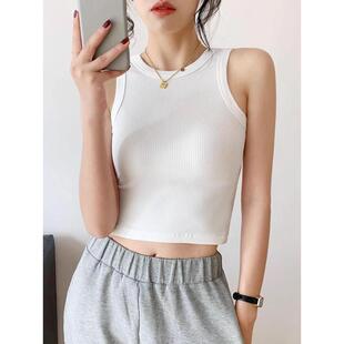 夏季 网红运动内搭修身 螺纹防走光白色女款 新款 背心 无袖 上衣潮女式