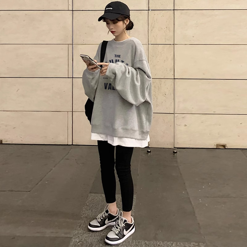 卫衣女韩版假两件2025春秋宽松中长款薄款上衣设计感小众外套