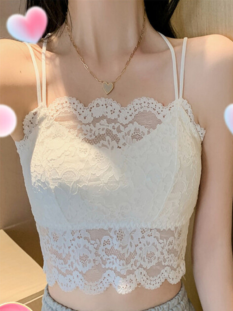 蕾丝美丽的背部背心妇女夏天薄的外层穿内穿与乳房衬垫,以防止暴