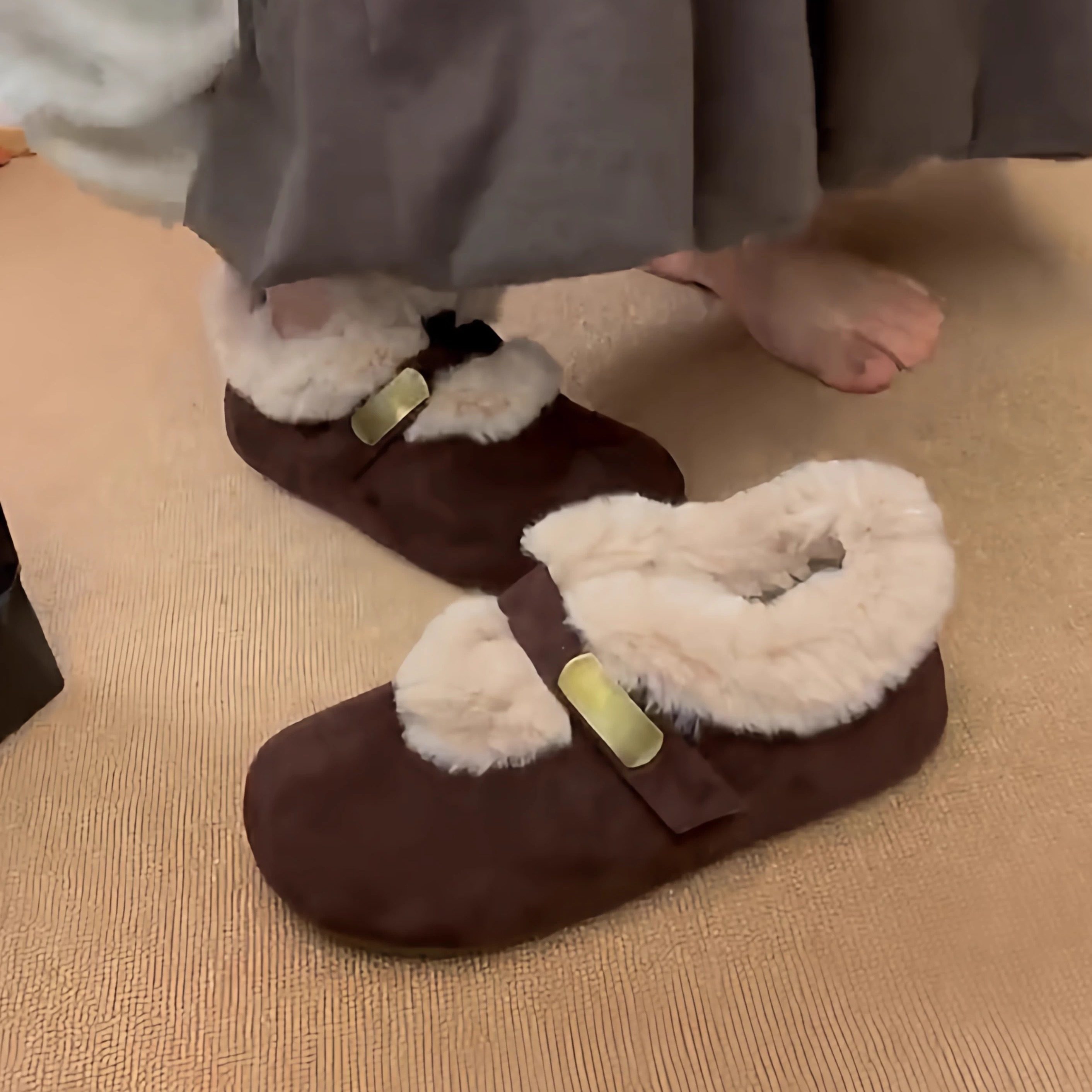 毛毛勃肯鞋女韩版冬季加绒圆头搭扣加绒保暖懒人鞋金属扣毛绒棉鞋,女鞋,时尚雪地靴,淘宝优惠券,粉丝福利购,淘宝优惠卷