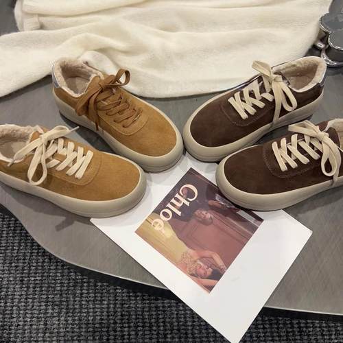 棉鞋女冬季加绒羊羔毛脏脏小脏鞋真皮厚底百搭复古做旧休闲鞋星星