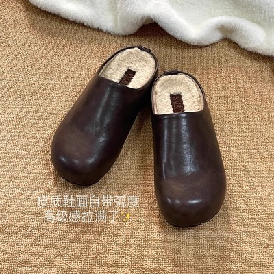 复古勃肯鞋女秋冬2025新款厚底增高休闲百搭包头穆勒鞋羊羔毛拖鞋