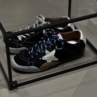 真皮版！黑色做旧星星小脏鞋