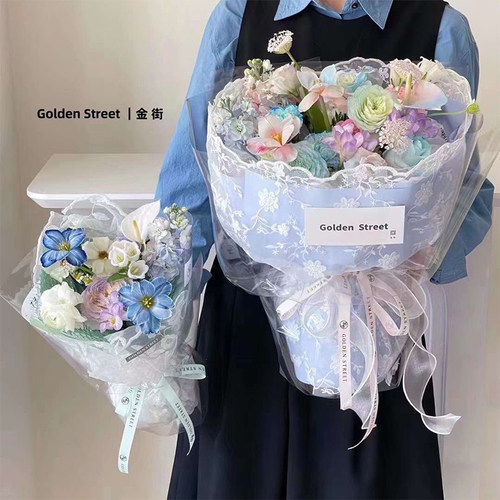蕾丝花边花艺包装纸手工网纱布包花纱网鲜花包装材料花束diy材料