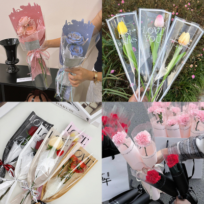 2025花束单支袋包装袋包装纸透明花袋玫瑰鲜花花店包花材料三角袋