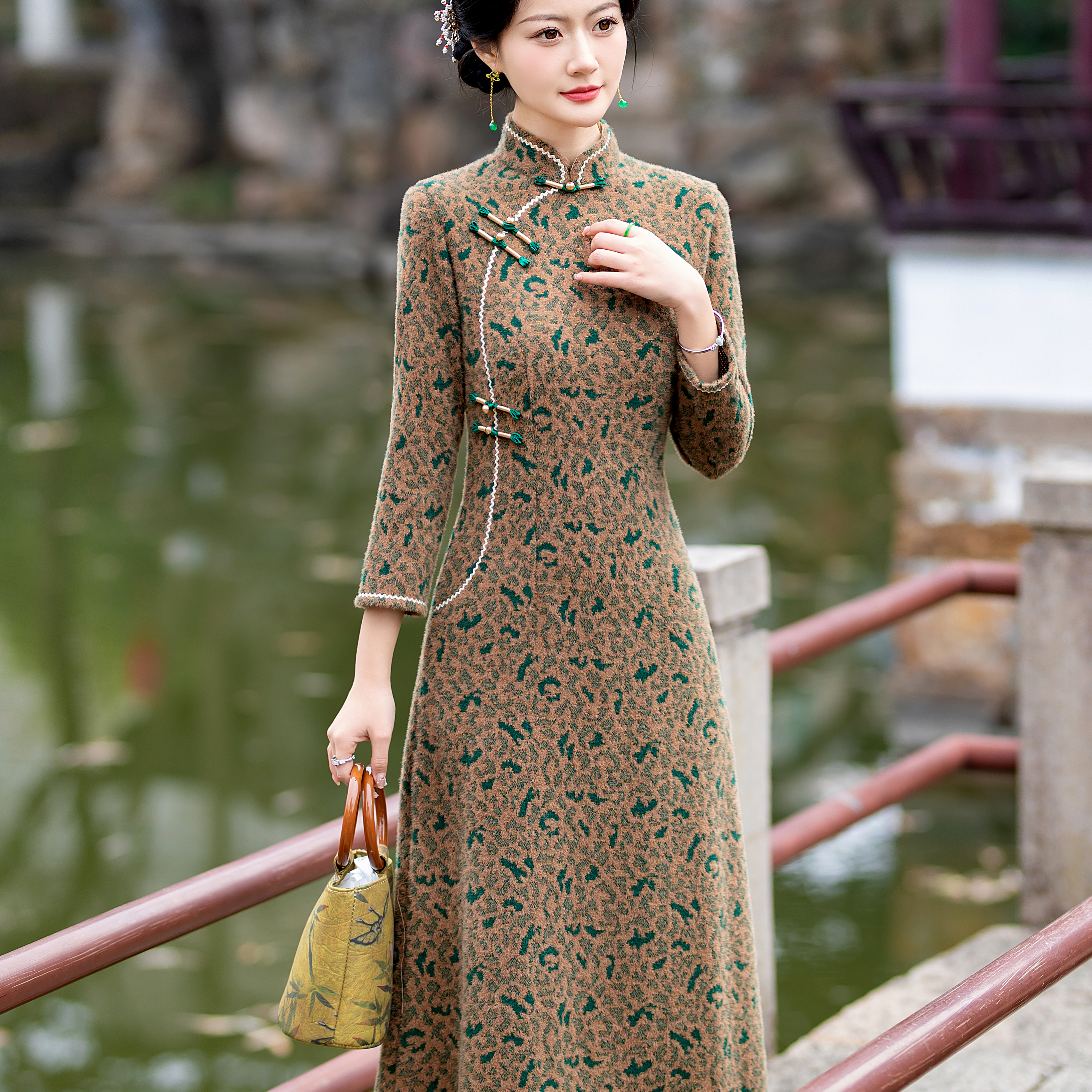 冬季水貂绒旗袍连衣裙