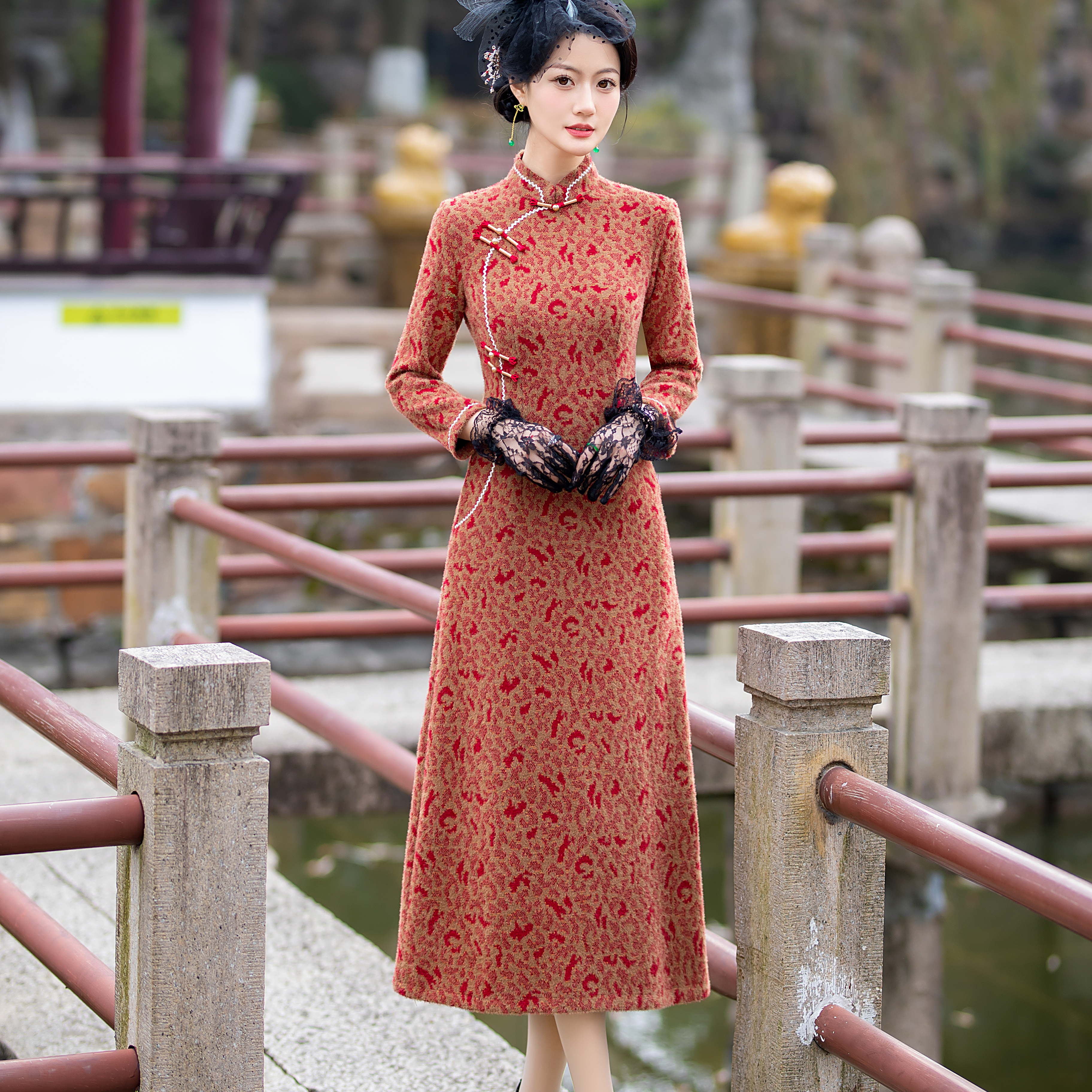 冬季水貂绒中式旗袍连衣裙长款日常穿搭高贵精致绝美修身显瘦气质