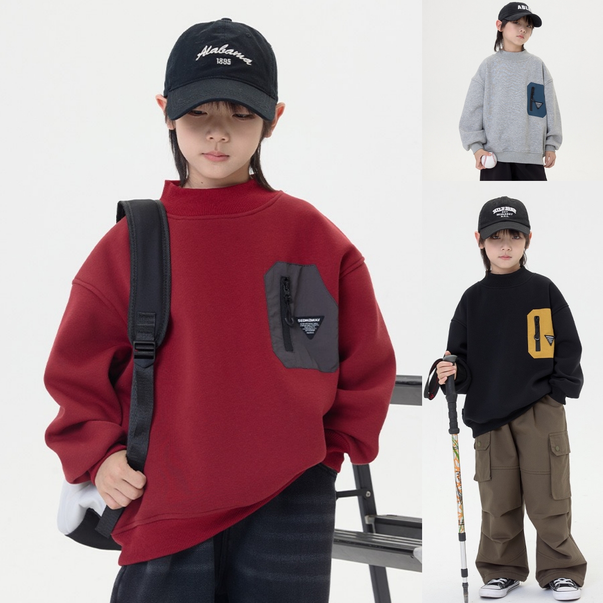 冬季男童日系潮酷拉链口袋卫衣