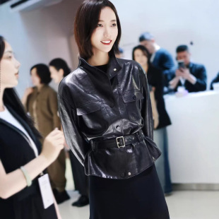 今年流行特惠王珞丹同款 收腰显瘦立领油蜡绵羊 真皮皮衣女2026新款